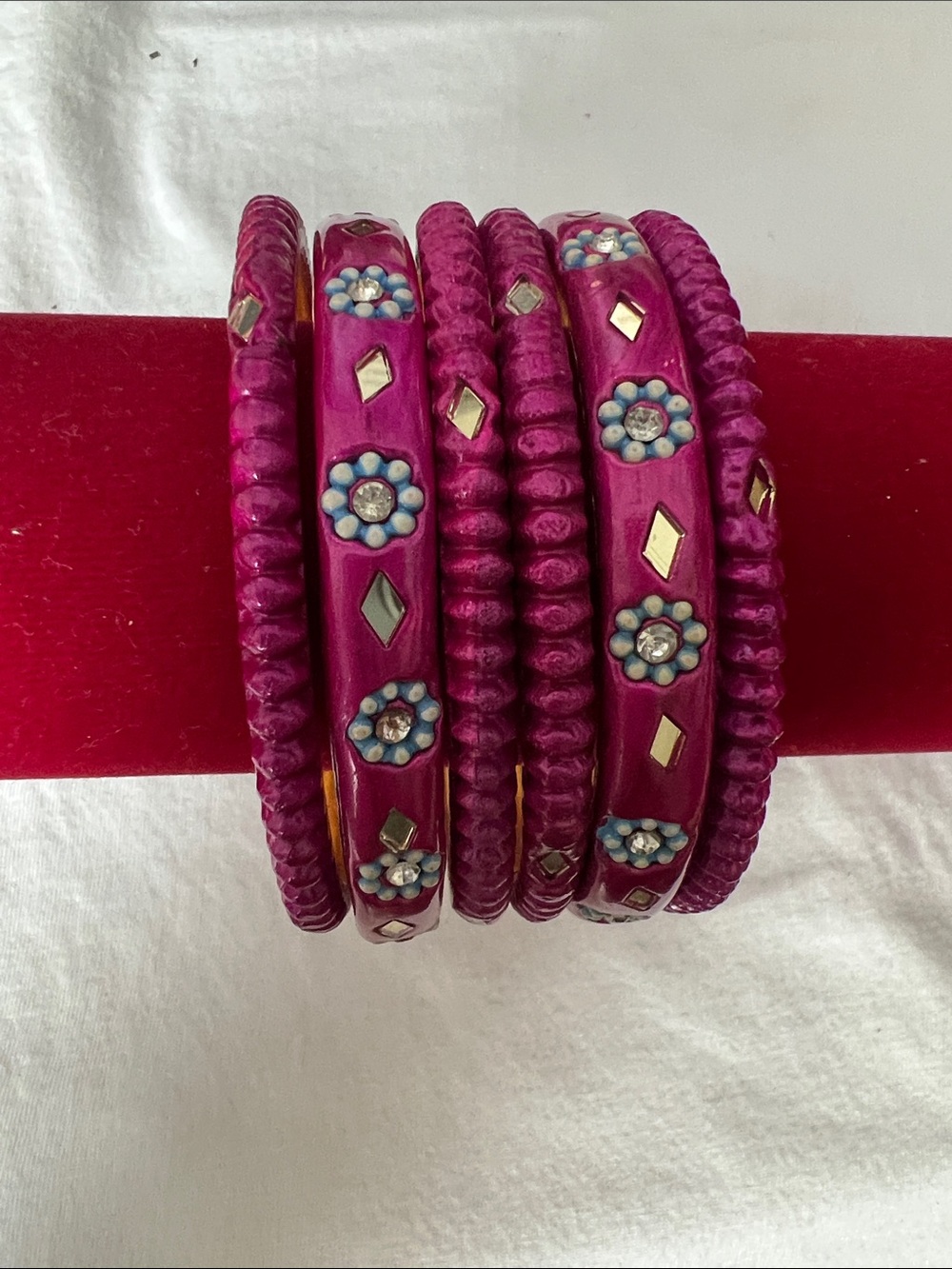 Handcrafted Pink Floral Embellished Bangle Set - Women Jewelry